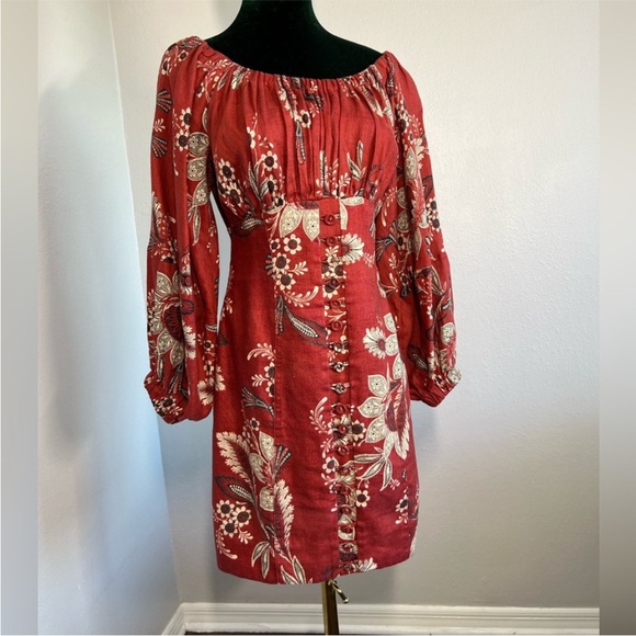 Zimmermann Juno Off-The-Shoulder Floral Print Linen Mini Dress size 0 - Picture 7 of 12